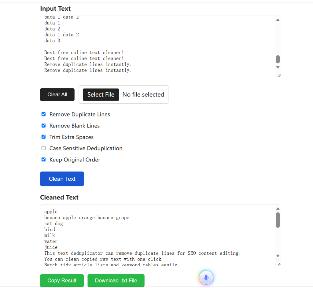 One complete test text for free online text cleaner tool, messy raw data to verify duplicate line removing function