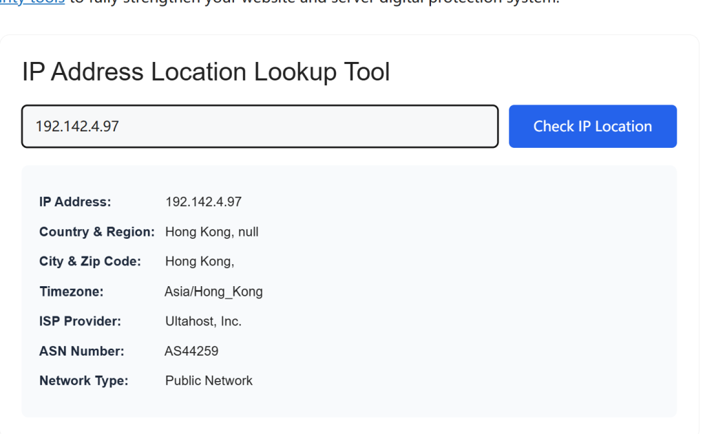 IP Address Location Lookup Tool real-time query result display for IPv4 geolocation and ISP information checking