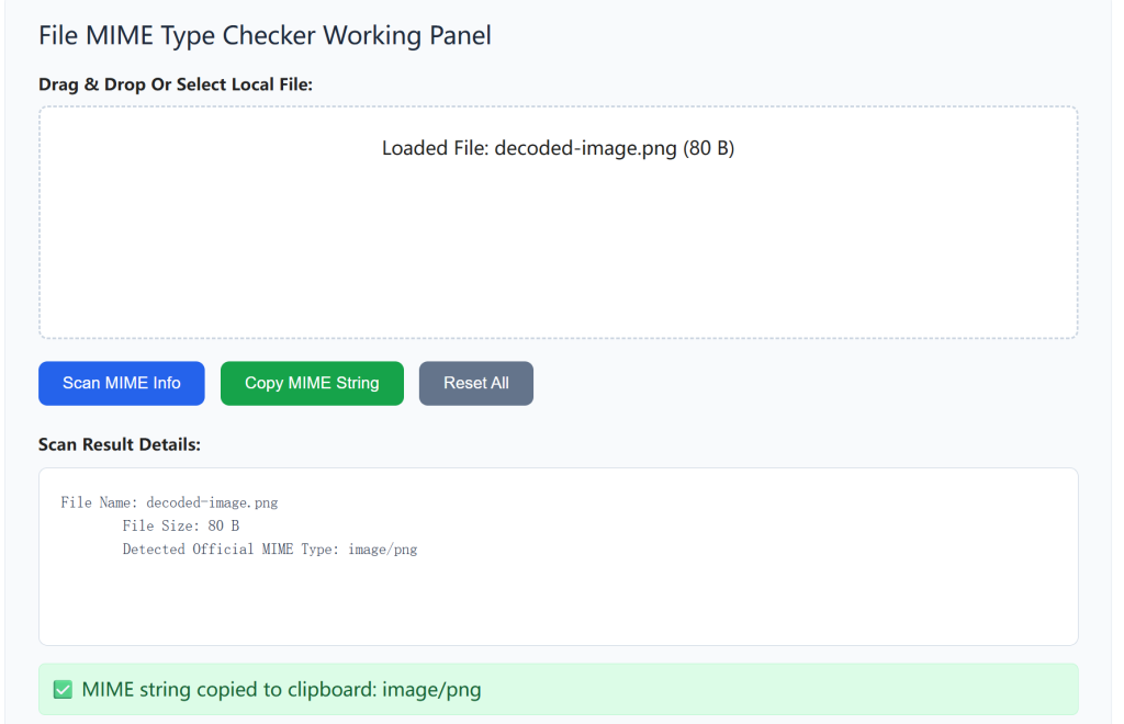 online file mime type checker scan valid png image and copy image/png mime type successfully
