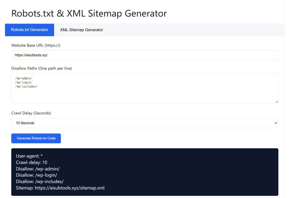 Robots.txt & XML Sitemap Generator, Free One-Click SEO Crawler Rule Code Creation Interface