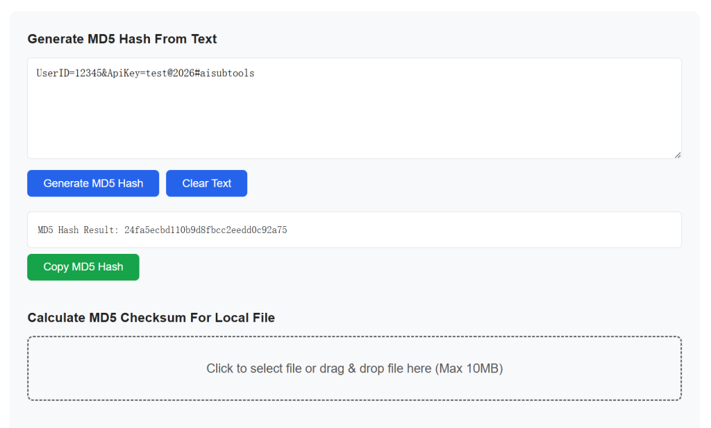 MD5 Hash Generator Online WordPress page edit screenshot, table of contents for free online MD5 checksum text & file calculator tool