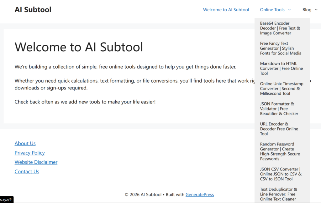 best free online tools all-in-one platform homepage of AIsubtools